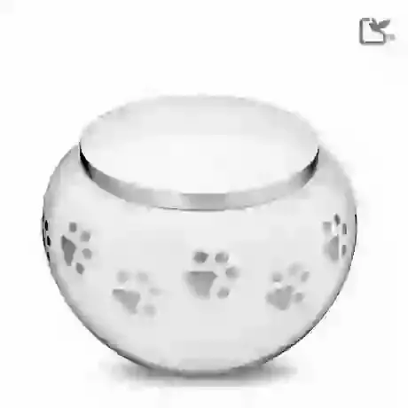 White Round Large Paw Print Urn